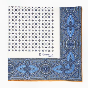 White Hand-Printed Silk Pocket Square Small Flower Pattern>E.Marinella Fashion
