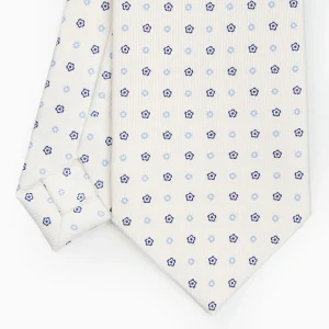 White Sartorial Classic Silk Tie - Small Flower Pattern>E.Marinella Online