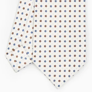 White Sartorial Classic Silk Tie - Small Flower Pattern>E.Marinella Shop