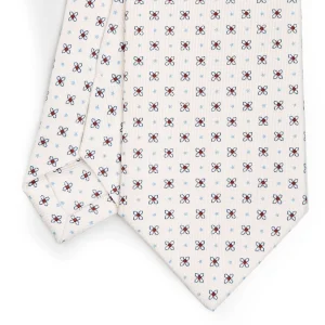 White Sartorial Classic Silk Tie - Small Flower Pattern>E.Marinella Cheap