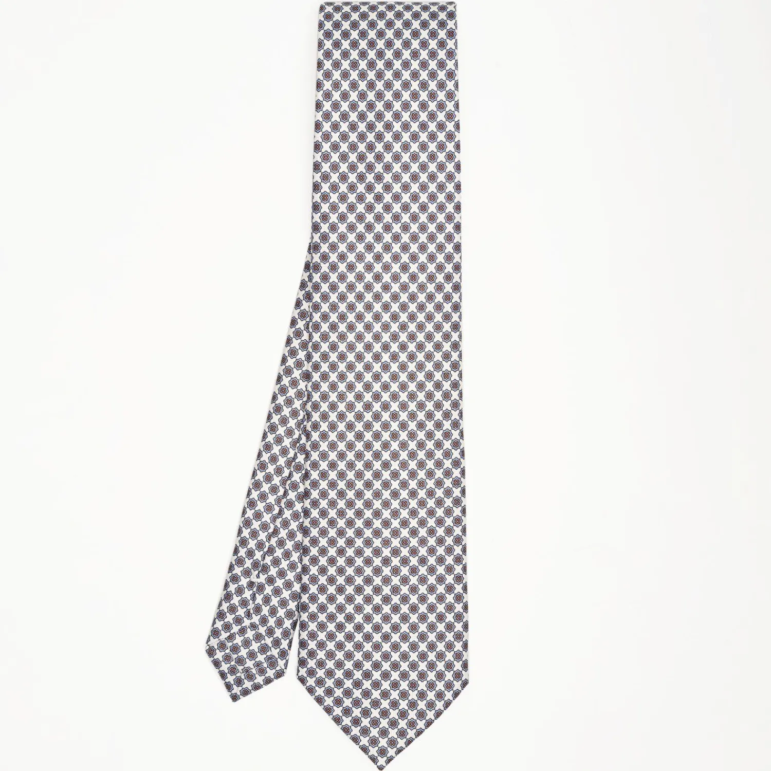 White Sartorial Classic Silk Tie Small Flower Pattern>E.Marinella Outlet