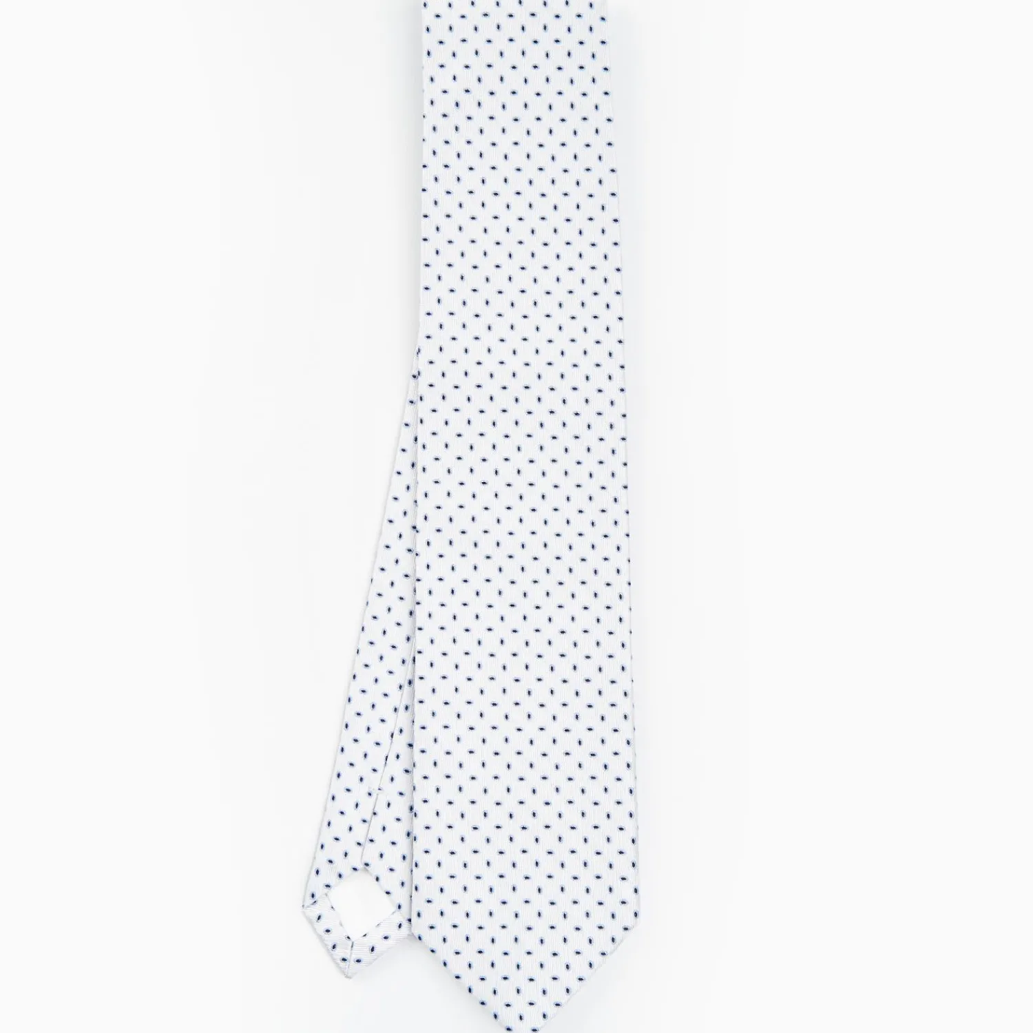 White Sartorial Jacquard Silk Tie - Small Geometric Pattern>E.Marinella Outlet