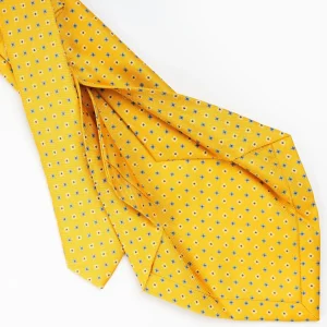 Yellow 5 Fold Sartorial Silk Tie - Small Flower Pattern>E.Marinella Store
