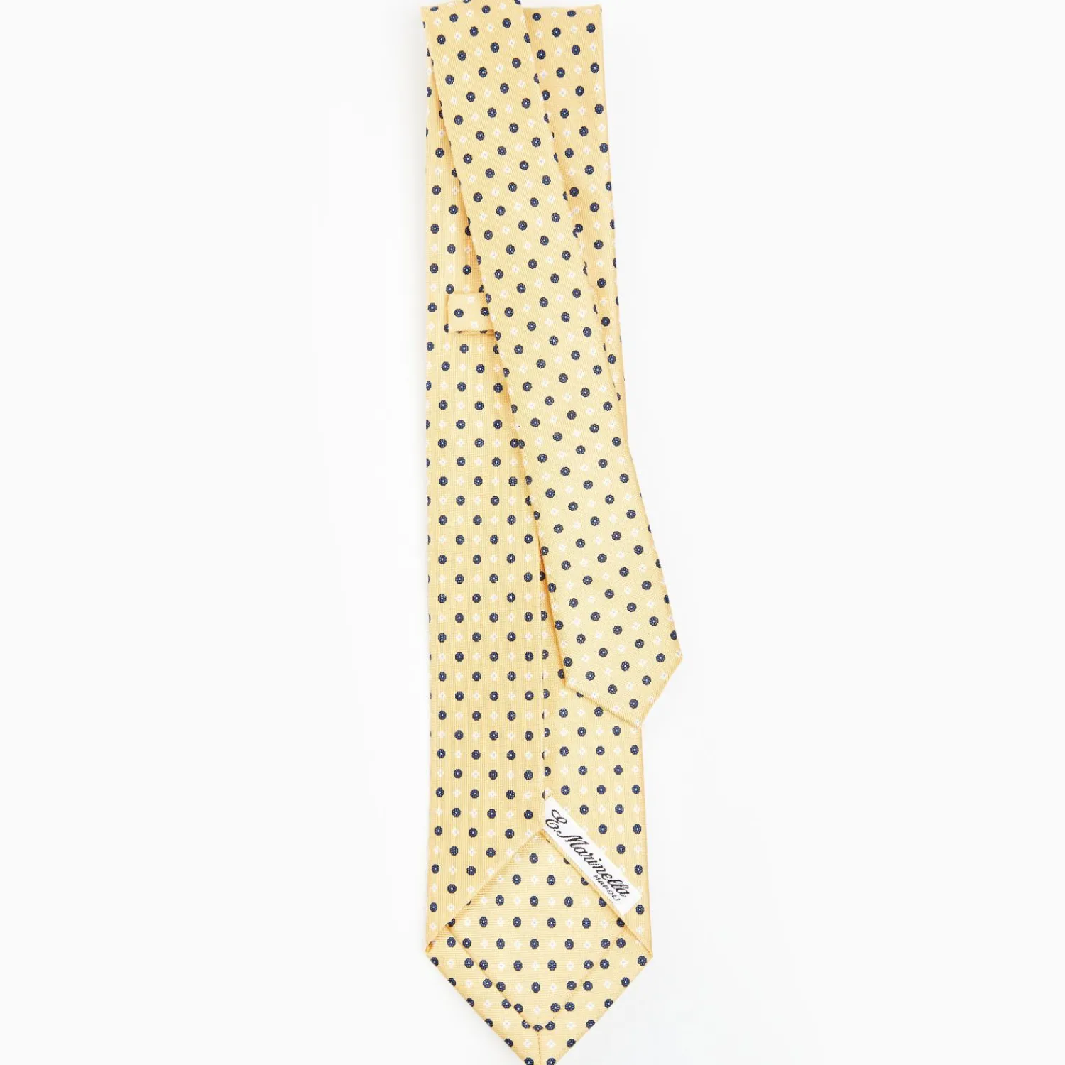Yellow 7 Fold Sartorial Silk Tie - Small Flower Pattern>E.Marinella Store