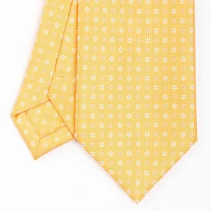 Yellow Extra Long Silk Tie - Small Flower Pattern>E.Marinella Store