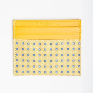 Yellow Leather And Silk Credit Card Holder - 5 Compartments>E.Marinella Hot